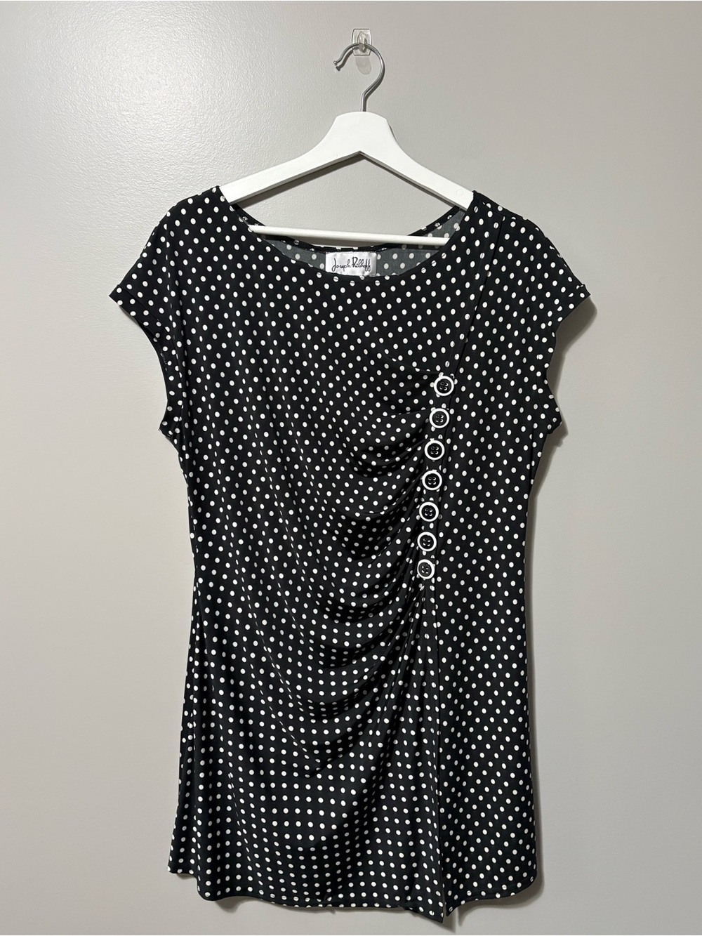 Joseph Ribkoff Cap Sleeve Boatneck Polkadot Ruched Top